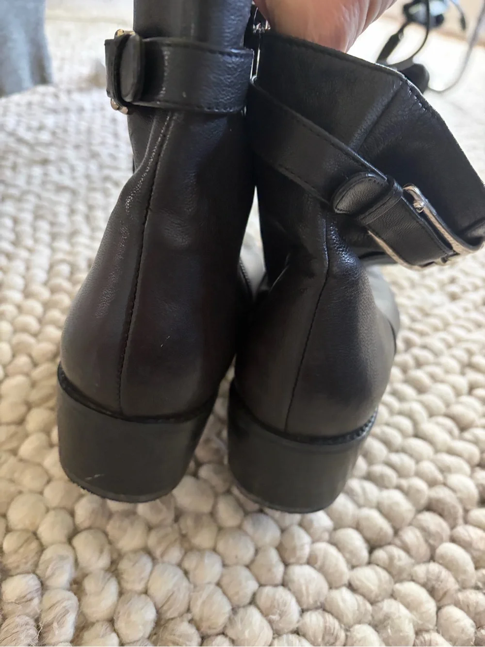 Stuart Weitzman Black Leather Ankle Boot with Silver Buckle
